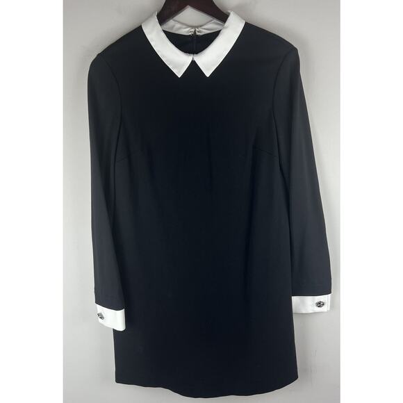 Cynthia Steffe Dress Peter Pan Collar Shift Black White 10 Wednesday Adams - Picture 1 of 7